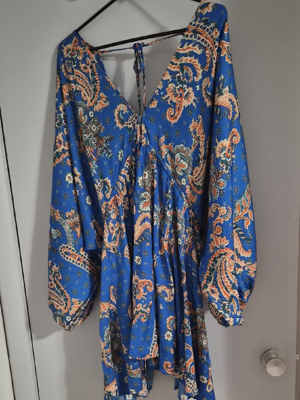 Free People Blue Paisley Mini Dress with Orange Accents